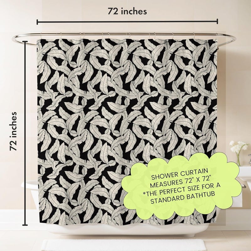 Worthwhile Goods Black and Cream Banana Leaf Shower Curtain – 72x72 Tropical Botanical Fabric Bathroom Curtain, Minimalist Monochrome Design, Modern Printed Decor for Apartments, Guest Baths, or Dorms - Image 3